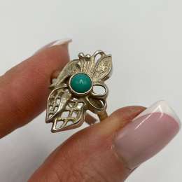 Vintage Soviet 925 Sterling Silver Turquoise Ring Floral USSR Size 6.5 US