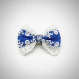 Elegant Royal Blue White Lace Floral Hair Bow Clip Rhinestone Women Girls Party
