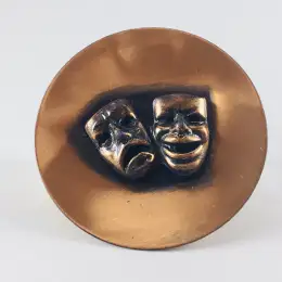 Vintage Bronze Theater Brooch Comedy & Tragedy Masks High Relief Artisan