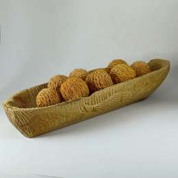 Handcrafted Olive Wood Bowl Centerpiece Fish Relief Carving Fiber Balls Bethlehe