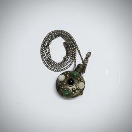 Antique Yemeni Silver Gemstone Perfume Scent Bottle Pendant Necklace Vintage Jew