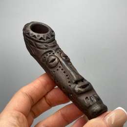 Vintage Handmade African Tribal Mask Clay Smoking Pipe Ethnic Ceramic Art 74g
