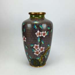 Handcrafted Cloisonné Vase Cherry Blossom Floral Art Enamel Vintage Oriental