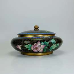 Handcrafted Cloisonné Bonbonniere Floral Enamel Candy Dish Vintage Oriental Deco