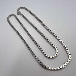 Vintage 925 Sterling Silver Box Chain Necklace – Square Link Design – Unisex