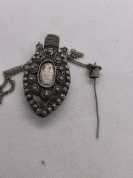 Vintage Metal Pendant Necklace – Mini Perfume Bottle / Kohl Container