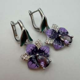 925 Sterling Silver Purple Floral Crystal Earrings Elegant Gift for Women