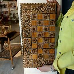 Antique Inlaid Backgammon/Chess Wooden Box Handcrafted Middle Eastern Marquetry