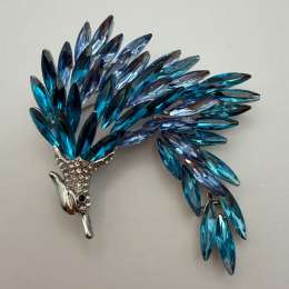 Blue Crystal Bird Brooch Large Rhinestone Statement Pin Elegant Gift Her