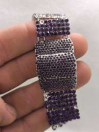 Vintage Metal Bracelet with Purple Stones – Wide Retro Statement Piece