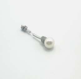 Vintage Apm Monaco Silver Pearl Zircon Earring One Piece