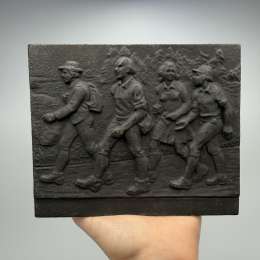 Vintage German Cast Iron Relief Plaque Wall Art Tourists Scene Heavy Home Decor