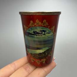 Vintage Soviet 875 Silver Enamel Shot Glass Palekh Style Tallinn Marked 1950s