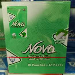 Nova Sugar Free Chewing Gum Spearmint 12 Pieces Resealable Pack Fresh Breath