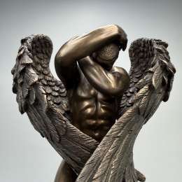 Angel Figurine Bronze Finish Kneeling Wings Statue Angel Home Decor & Gift Box