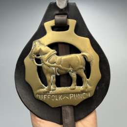 Vintage Suffolk Punch Horse Brass Martingale Leather Strap English Wall Decor