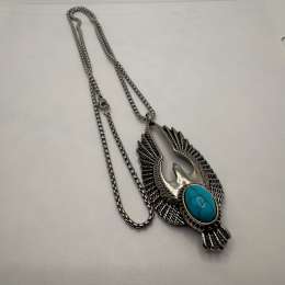 Egyptian Horus Falcon Wing Necklace Blue Turquoise Style Pendant Silver Tone Boh