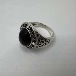 S925 Sterling Silver Ring Black Stone Vintage Gothic Statement Ring Unisex