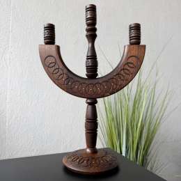 Vintage Ukrainian Hutsul Wooden Trinity Candle Holder Folk Art Hand Made Decor