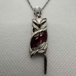 Vintage Owl Pendant Necklace Purple Glass Stone Silver Tone Bird Jewelry