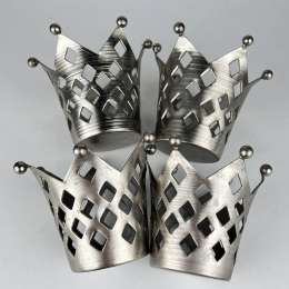Set Vintage Hand Made 4 Glass Tea Cup Holders Metal Kitchen Decor