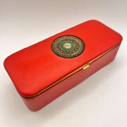 1950's Rosenfeld Vintage Red Jewelry Trinket Box Decoration Embroidery