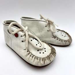 1950's Antique Genuine Leather White Doll Baby Shoes Children's Boots