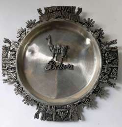 Silver Wall Plated Round Hanging Vintage painting Ornate Art Bolivia 6.2
