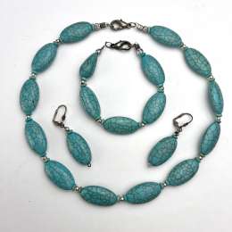 Vintage Women's Jewelry Set of Earrings Bracelet Necklace Bijouterie Turquoise