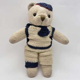 Vintage Old Kids Plush Toy Doll Bear Hand-Knitted Clothes Collectible
