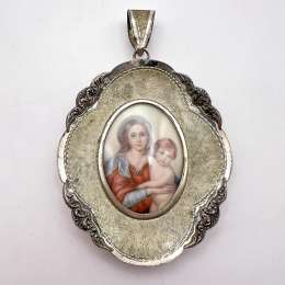 Huge Vintage Gilt Silver 925 Medallion Pendant Amulet Virgin Mary Marked Italy