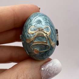 Antique Miniature Silver 800 Figure Egg Trinket Box Pill Box Green Enamel