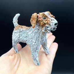 Ceramic Figurine Statue Dog Fox Terrier Hand Made Decor Collectible