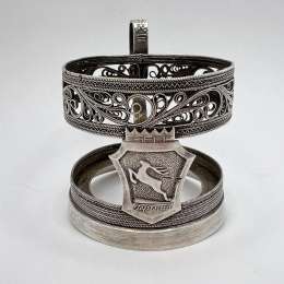 1960 Vintage Soviet Glass Tea Cup Holder Silver Filigree Plated Signed GAZ