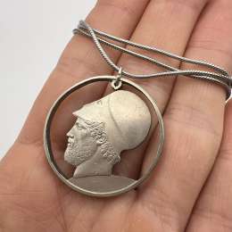 1980 Vintage Womens Jewelry Silver 925 Chain Necklace Pendant Greece Silver Coin