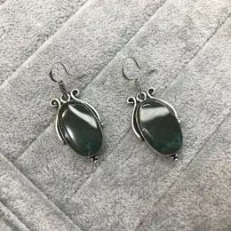 Vintage Heliotrope earrings for women in 925 sterling silver with natural stone