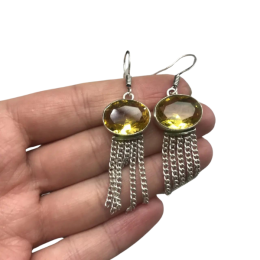 Vintage Women's jewelry 925 sterling silver earrings with natural citrine stones