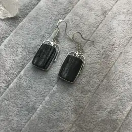 Vintage Women's Vintage 925 Sterling Silver Schoorl Black Tourmaline Earrings