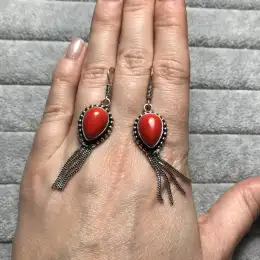 Vintage Women's vintage 925 sterling silver earrings with natural coral
