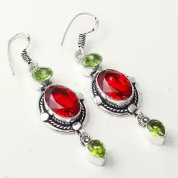 vintage Women's 925 sterling silver earrings with agate and peridot stones