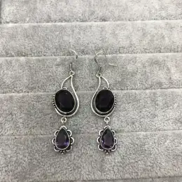 Vintage Women's 925 sterling silver earrings with natural amethyst