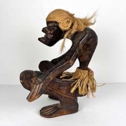 Vintage Hand Carved Tribal Man African Figure Statue Wood Hawaii Tiki Tribesman