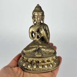 Antique Bronze Buddha Shakyamuni Bhumisparsha Ganesh Figure Statue Tibet Lotus