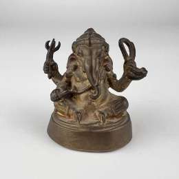 Antique Asian Bronze Buddha Hindu Elephant Ganesha Figure Statue Tibet Lotus