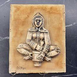 Vintage Jewish Hand Made Resin 3D Figure Woman Picture on Plywood Marked Israel