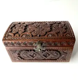 Vintage Handmade decorative walnut wood carving jewelry box, jewelry organizer