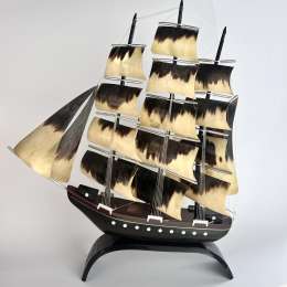 1981 Large Vintage USSR Model of Ship Sailing Handmade Horn Souvenir Signed 16