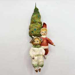 1960 Large Christmas New Year Vintage Handmade Paper Mache Doll Toy Boy Girl
