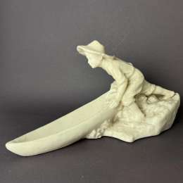 1950 Vintage USSR Figure Statue Boy with Boat Fisherman Tom Sawyer Plastic 11.8