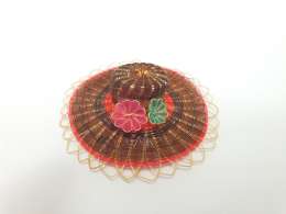 Straw hat embroidered with raffia & velvet ribbon. Miniature decoration handmade